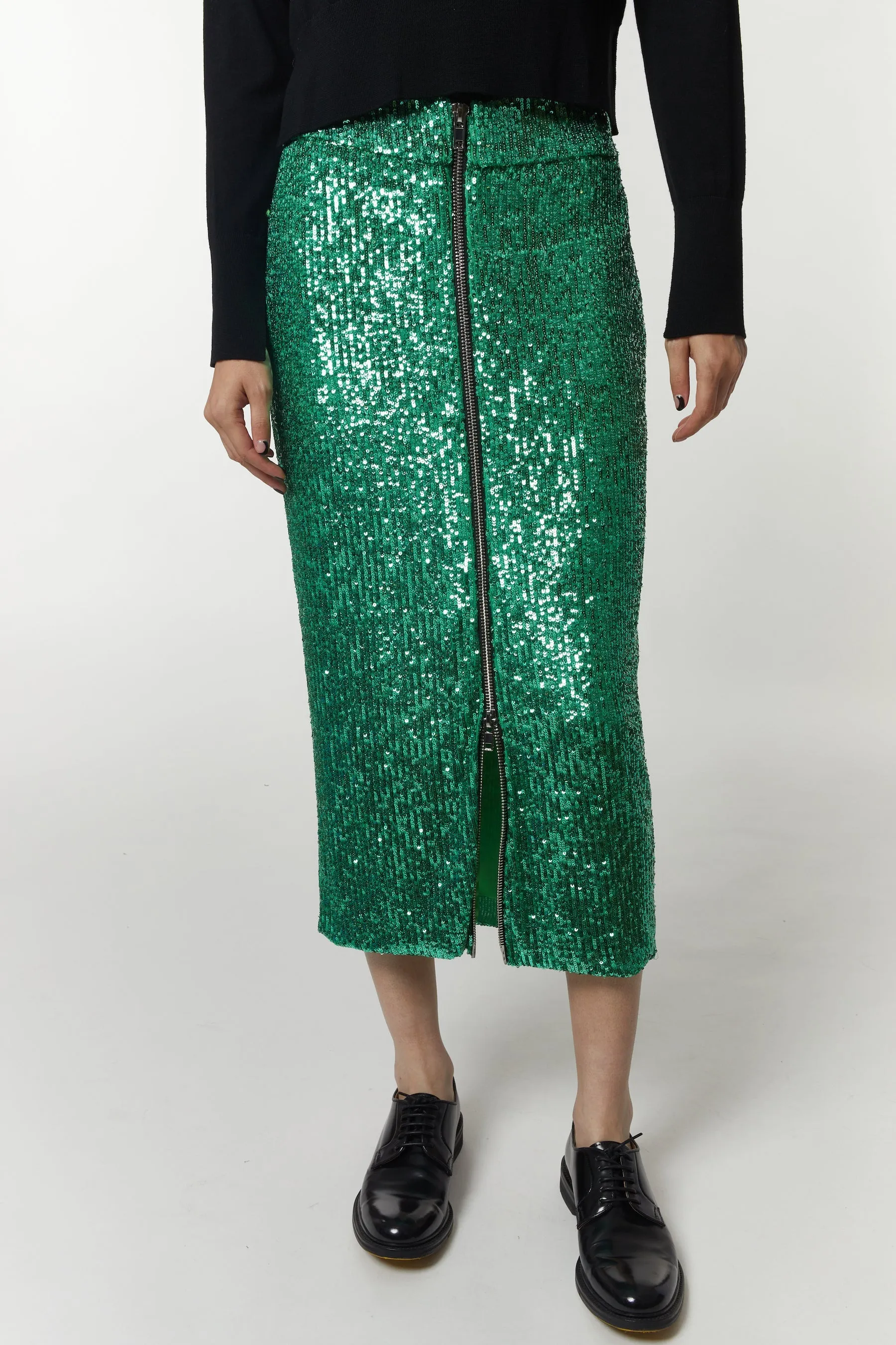 Saint Art New York - Kelsie Sequin Midi Skirt in Green