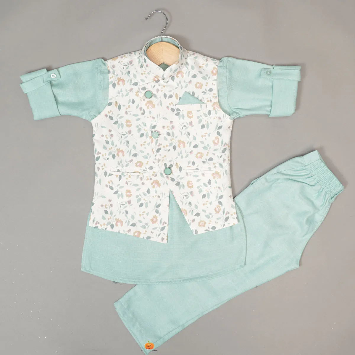 Sea Green Boys Kurta Pajama with Jacket