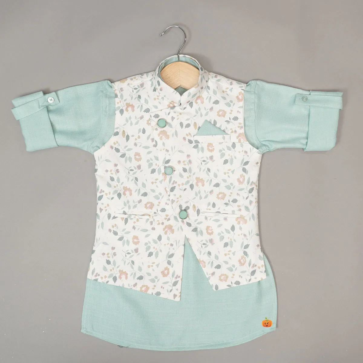 Sea Green Boys Kurta Pajama with Jacket