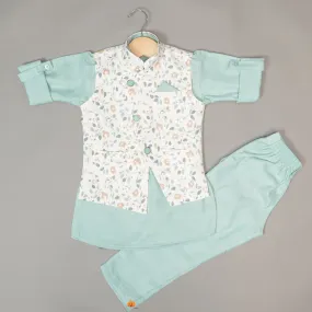 Sea Green Boys Kurta Pajama with Jacket