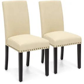 Set of 2 Upholstered Parsons Accent Dining Chairs w/ Wood Legs, Studded Trim