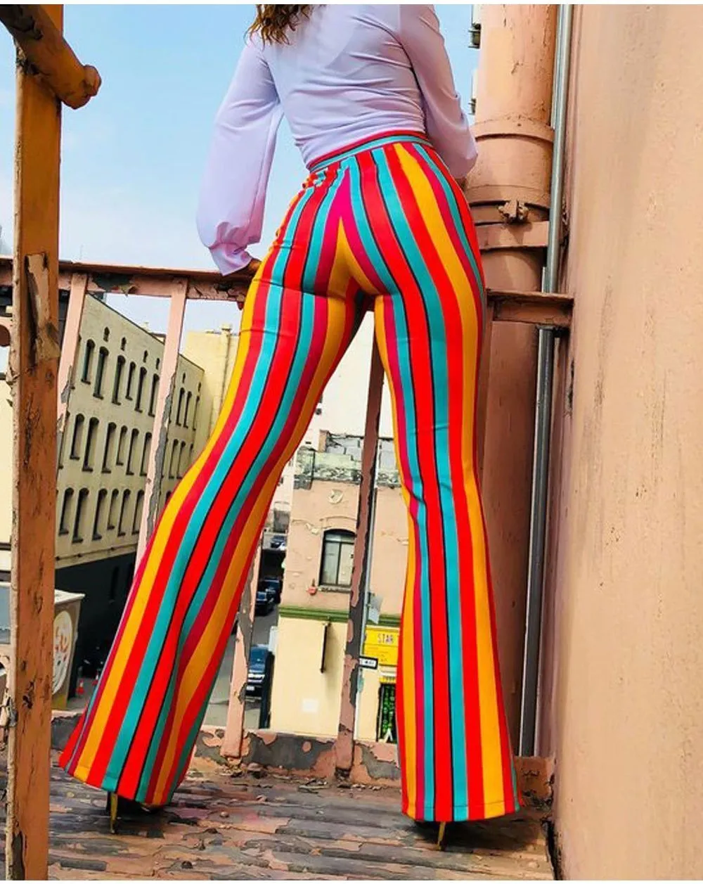 Sexy Striped Casual Long Pants Flared Trousers