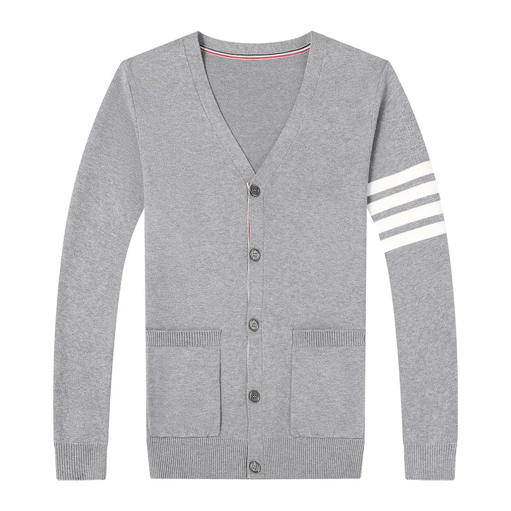 Side Four Stripes Decorated Autumn Knitted Cardigan