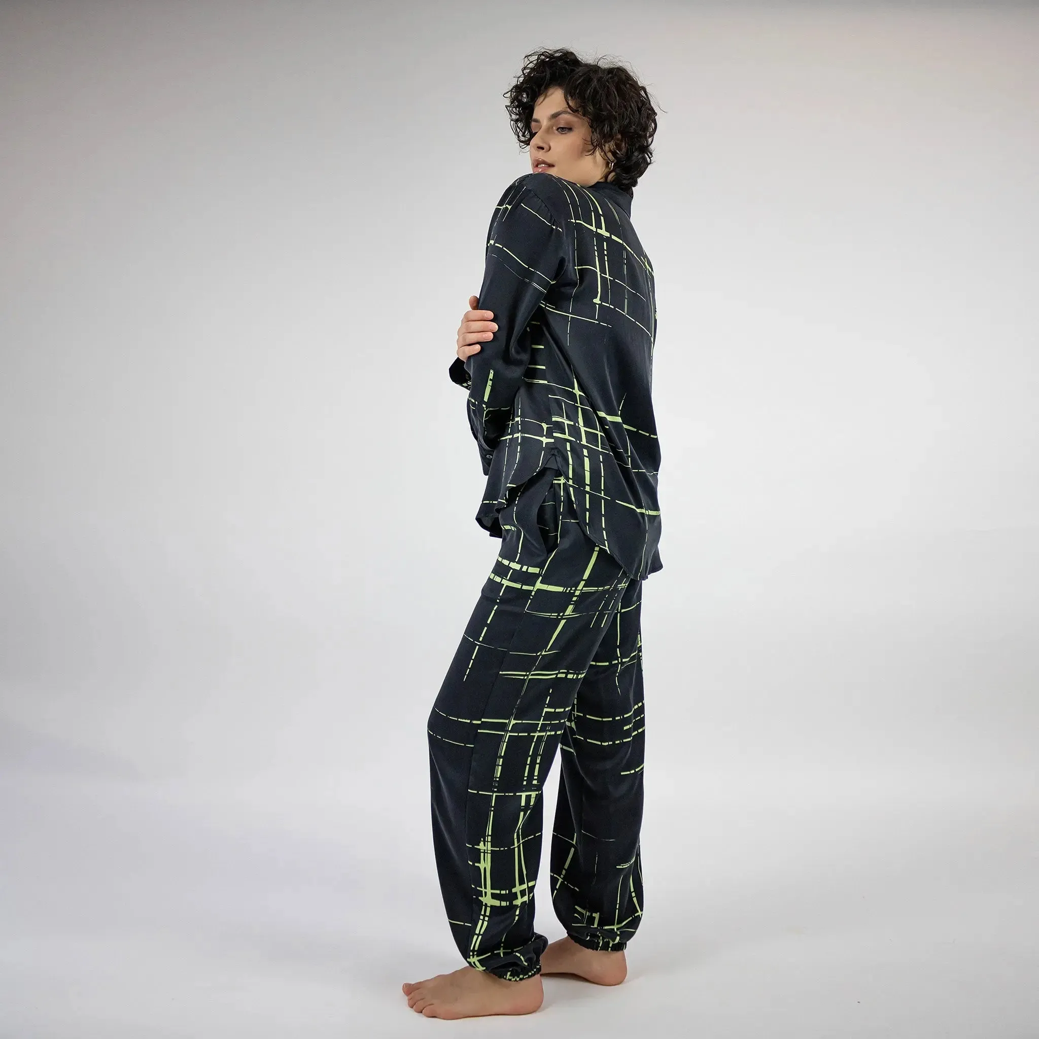 Silk Dreamscape Black Check Pants