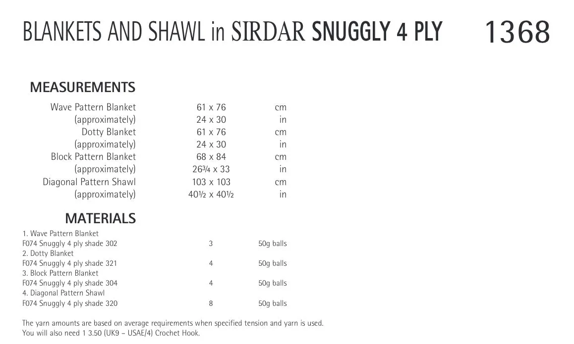 Sirdar Snuggly 4ply Baby Shawl and Blankets Crochet Pattern 1368