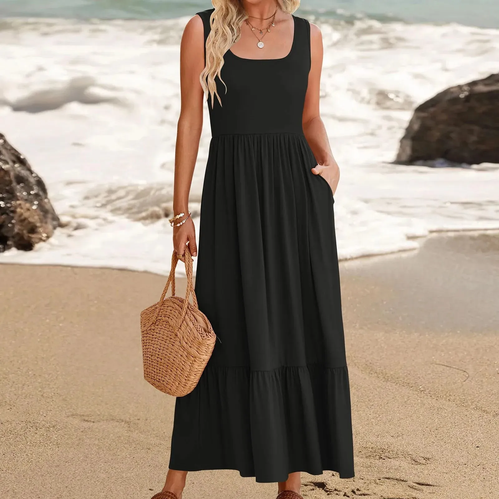 Sleeveless Bow Backless Fashion Beach Sexy Elegant Prairie Chic Y2K Midi Solid Dress