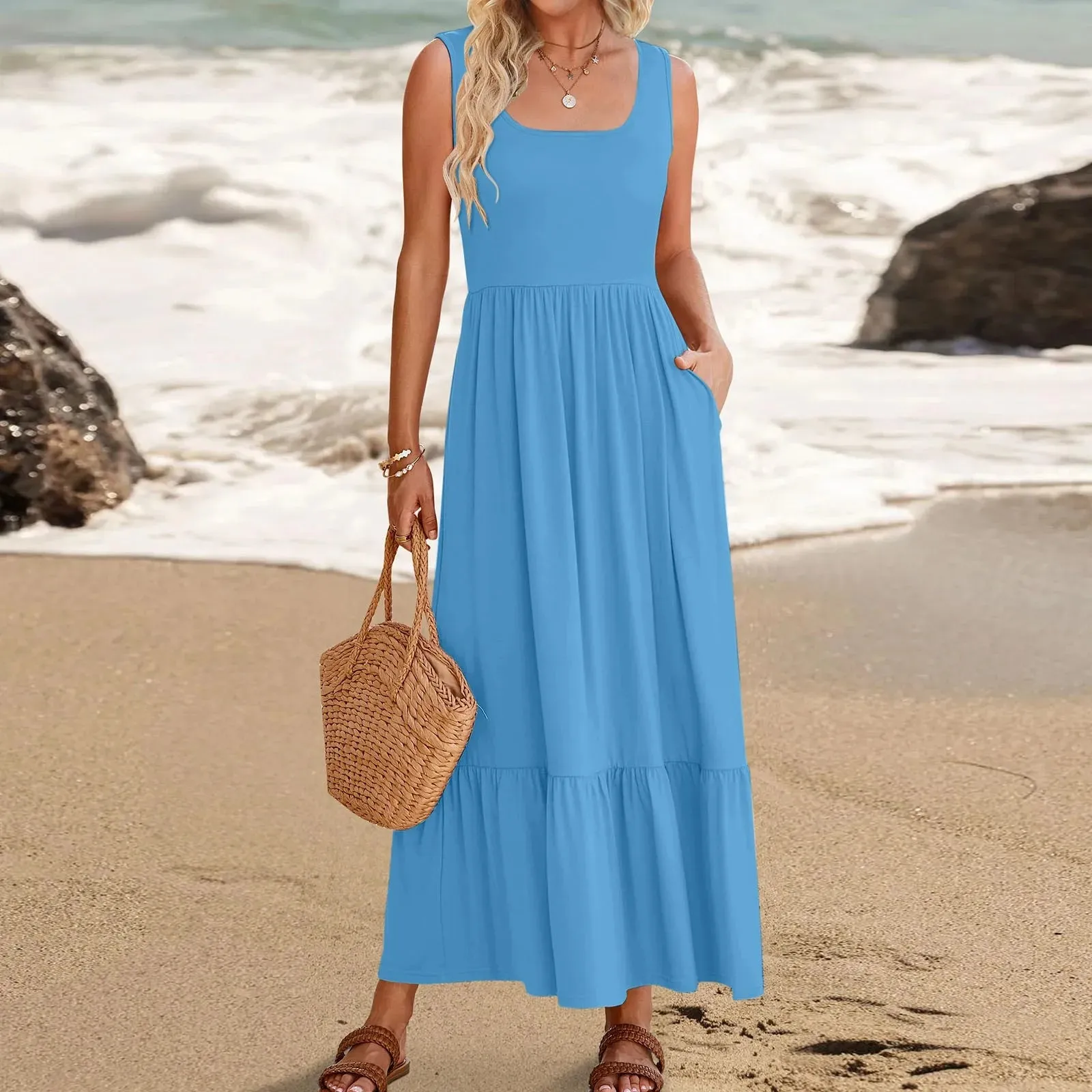 Sleeveless Bow Backless Fashion Beach Sexy Elegant Prairie Chic Y2K Midi Solid Dress