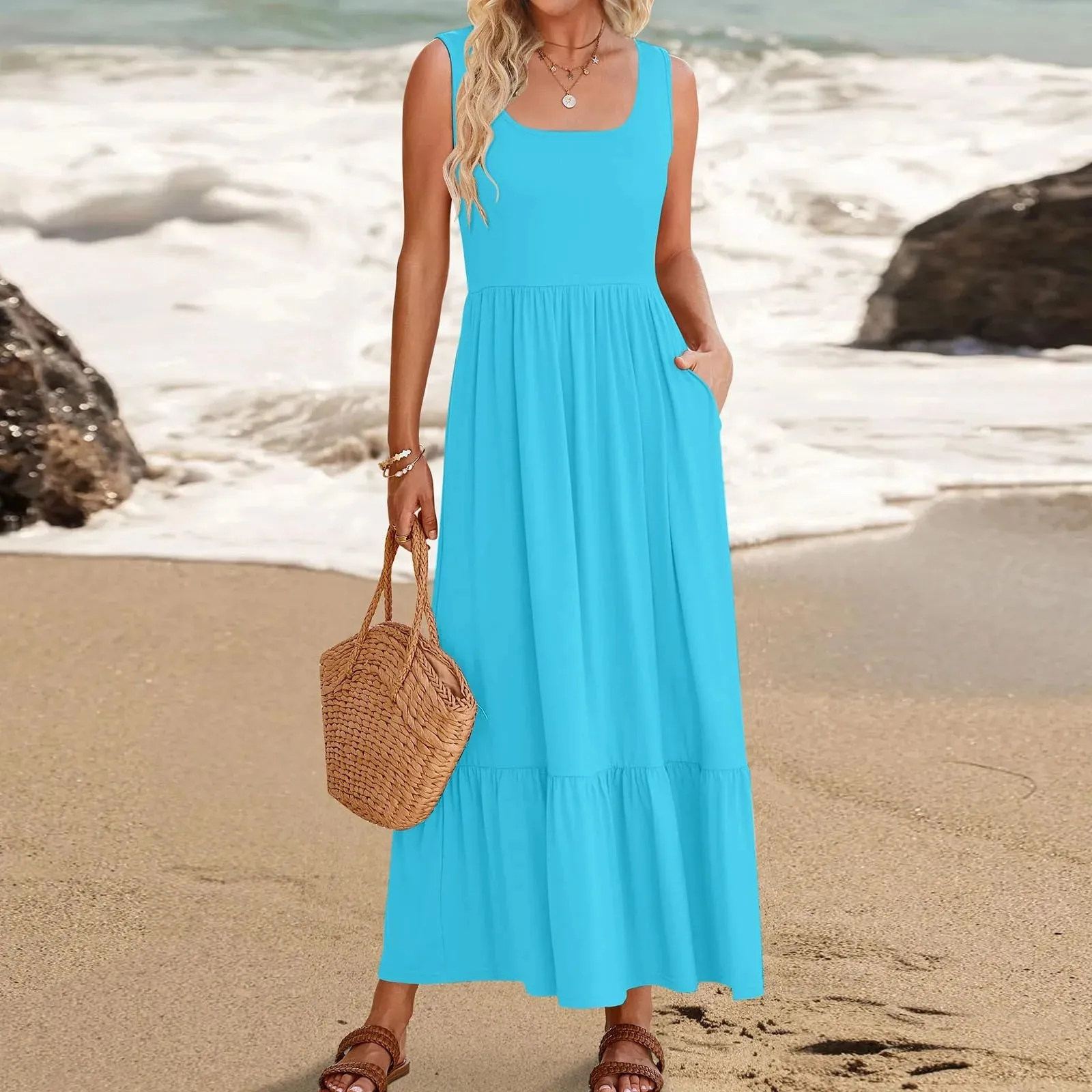 Sleeveless Bow Backless Fashion Beach Sexy Elegant Prairie Chic Y2K Midi Solid Dress