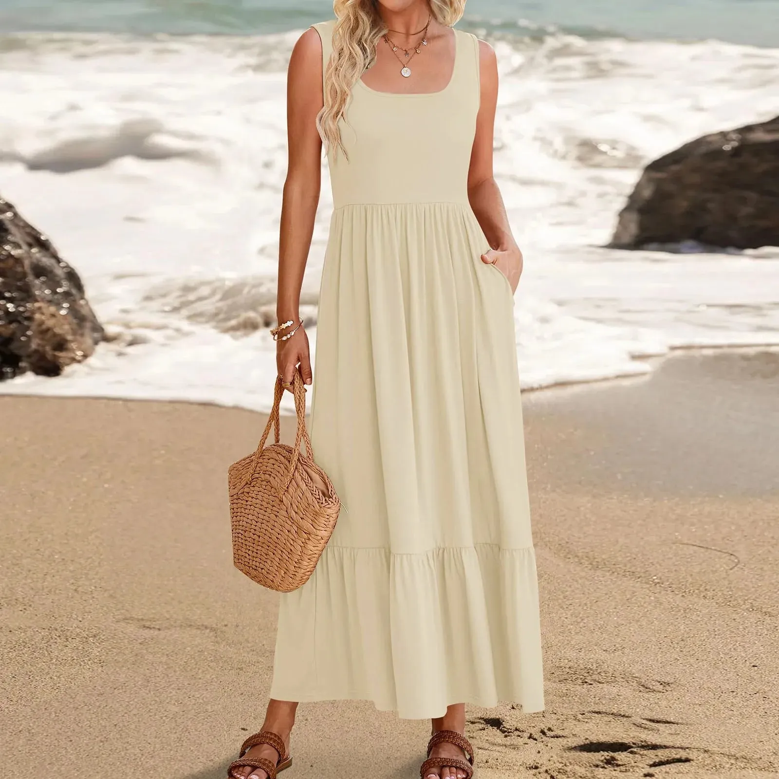 Sleeveless Bow Backless Fashion Beach Sexy Elegant Prairie Chic Y2K Midi Solid Dress