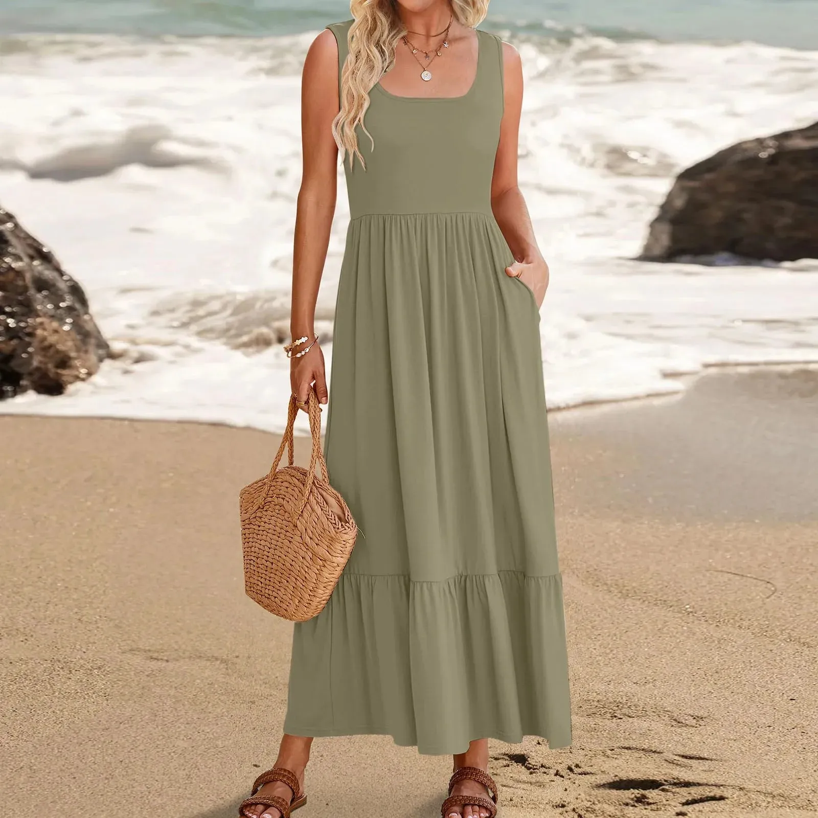 Sleeveless Bow Backless Fashion Beach Sexy Elegant Prairie Chic Y2K Midi Solid Dress