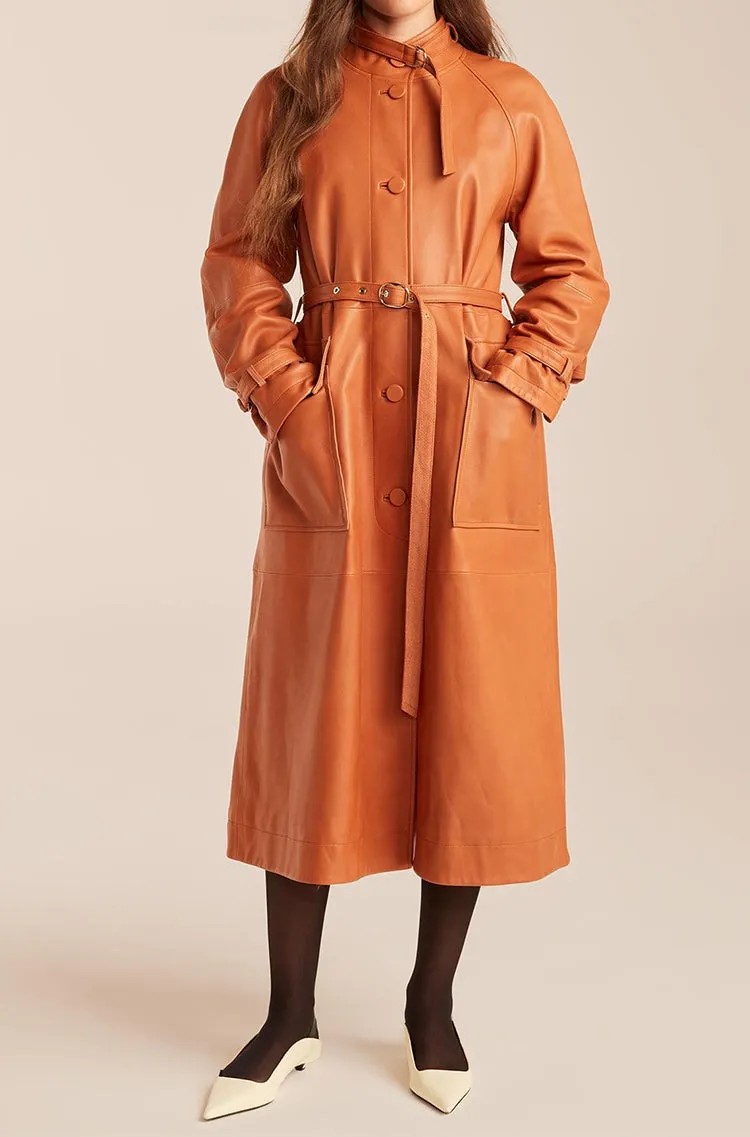 Slim Leather Trench Coat