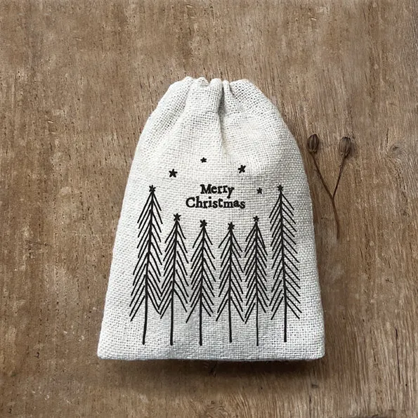 Small Rustic Drawstring Bag - Merry Christmas