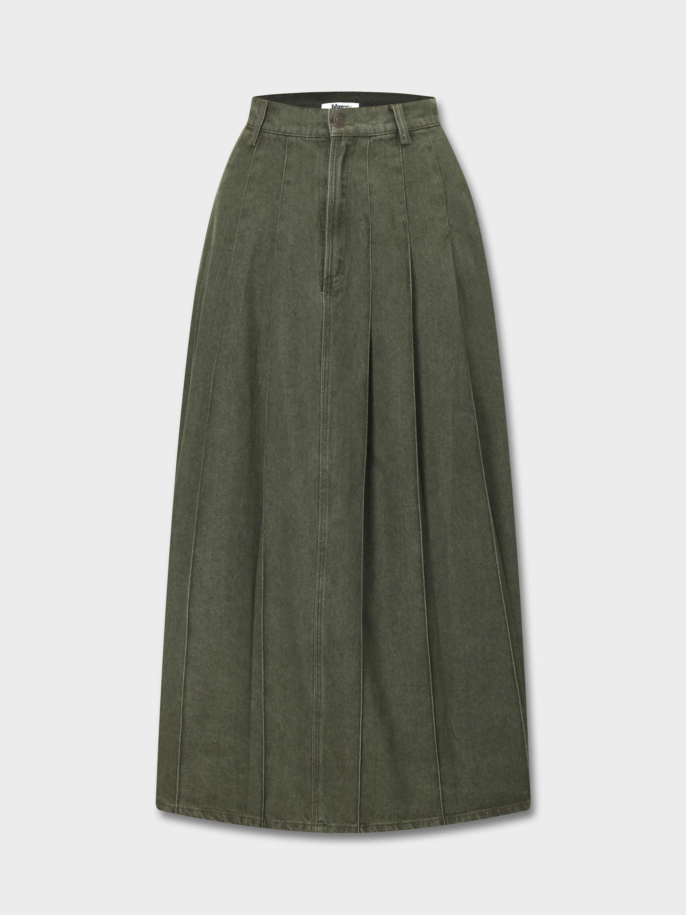 Stitched Pleated Skirt-Olive Green