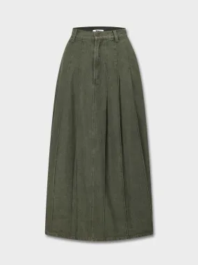 Stitched Pleated Skirt-Olive Green