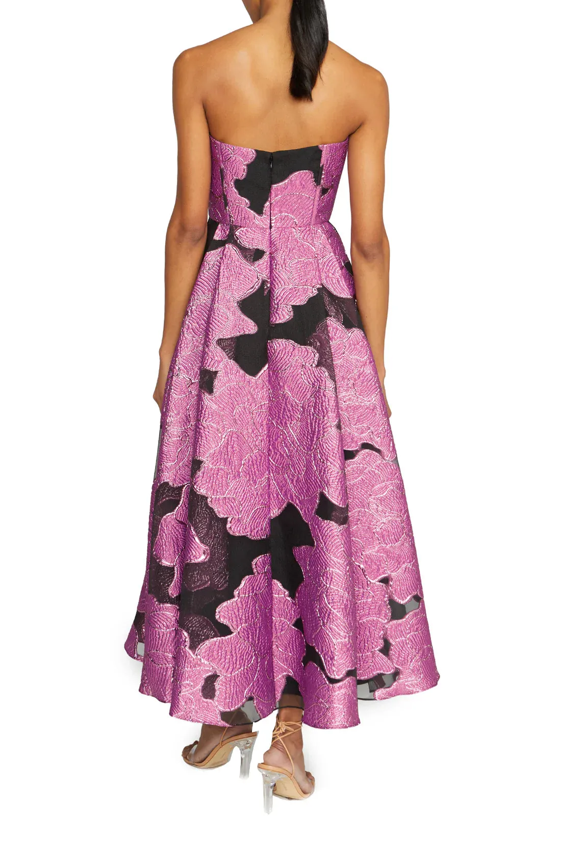 Strapless Jacquard Midi Dress -  French Fuchsia/Black