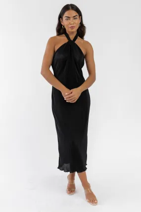 Sunset Secret Black Halter Midi Dress - Final Sale