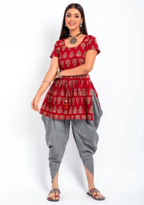 Tarita Hand Ajrakh Top with Dhoti Pant Fusion Set