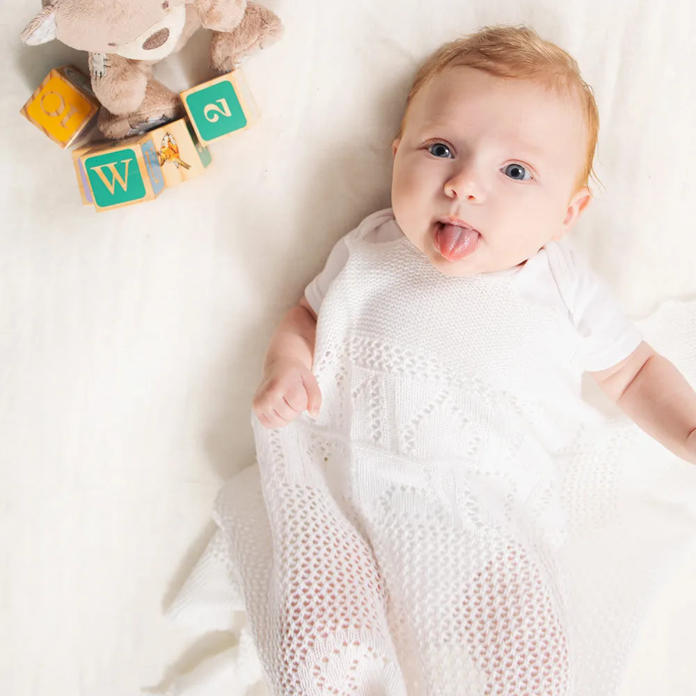 Teddy Alphabet Baby Shawl - White