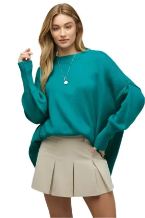 TEEK - Aqua Green Solid Boat Neck Long Sleeve Sweater