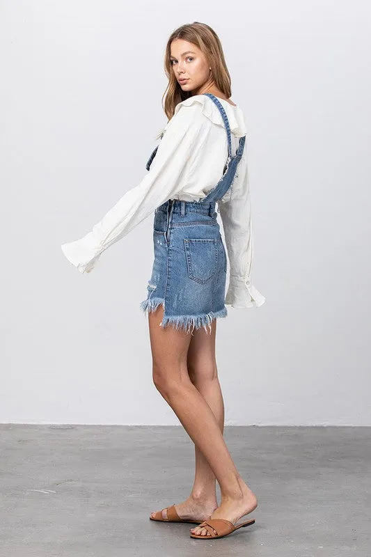 TEEK - FRAYED DENIM OVERALL DRESS