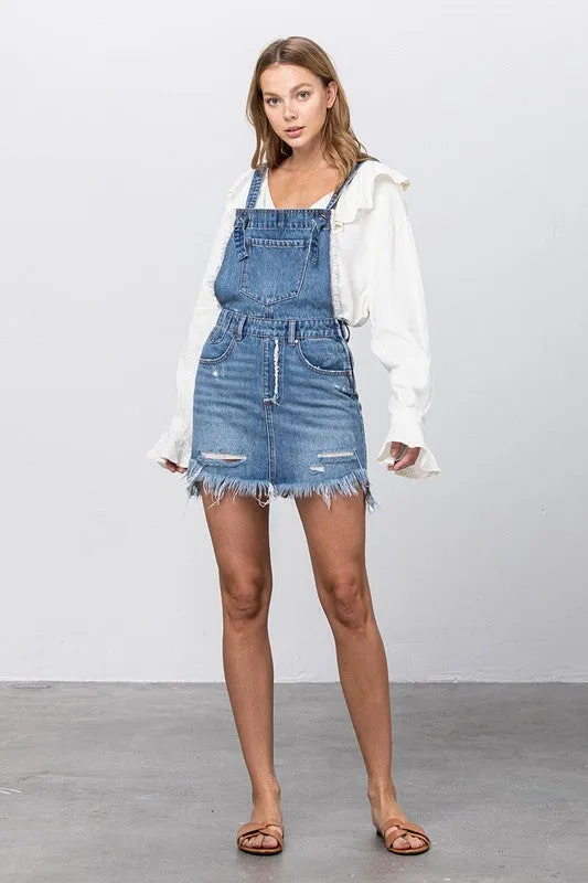 TEEK - FRAYED DENIM OVERALL DRESS