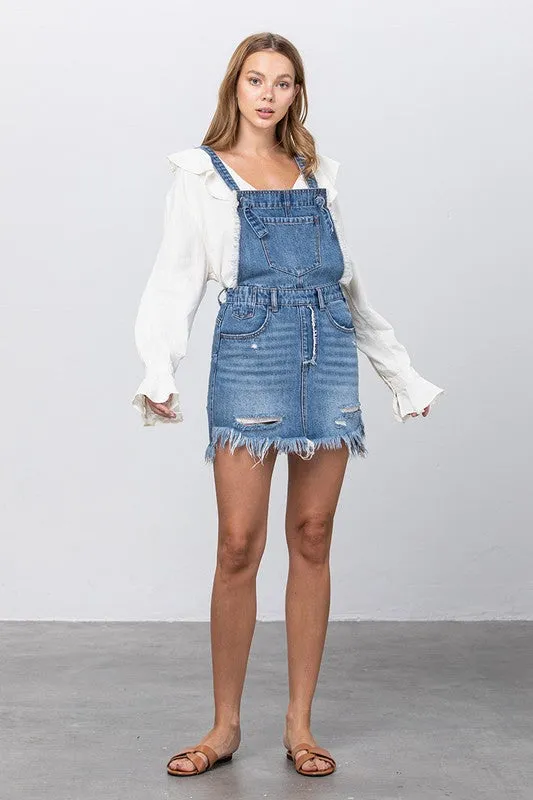 TEEK - FRAYED DENIM OVERALL DRESS