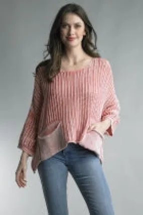 Tempo Paris Cotton Crochet Knit Top in Pink OS