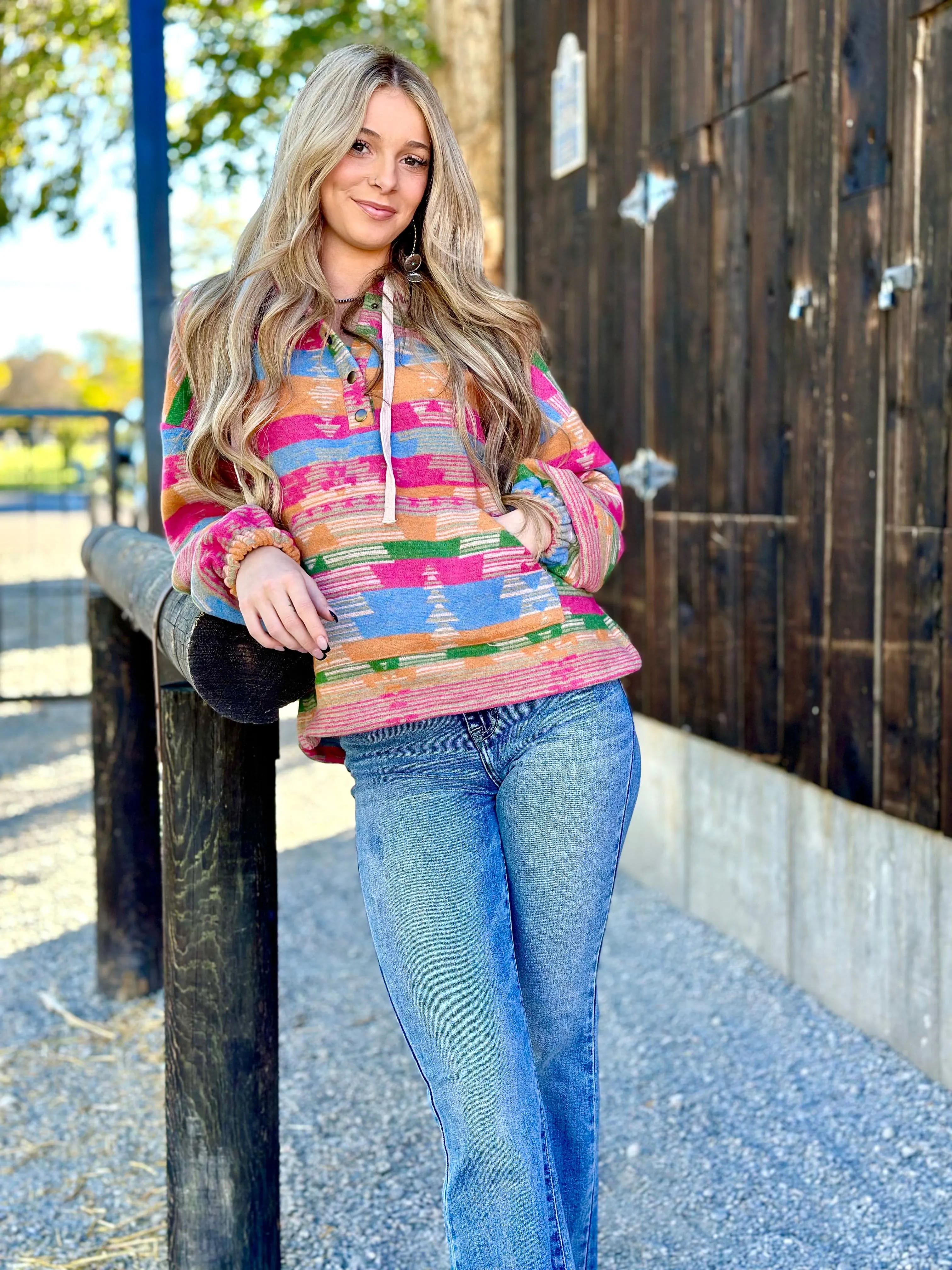 The Cotton Candy Pink Aztec Pullover Jacket