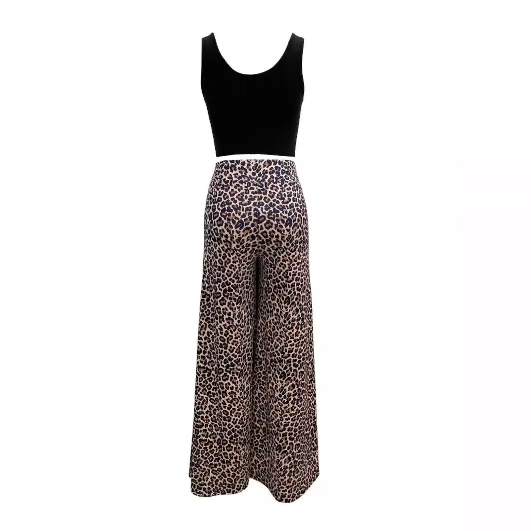 Toleet fall outfits 2024 Women's Elegant Printed Open Waist Vest Leopard Print High Waist Wide Leg Pants Suit