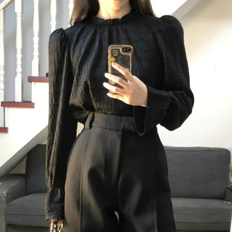 Toleet trending fall outfits 2024 High-End Elegant Pleated Lantern Sleeve Shirt Suit Women's Early Autumn High Waist Straight Loose Slimming Suit Wide Leg Pants