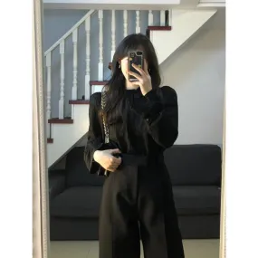 Toleet trending fall outfits 2024 High-End Elegant Pleated Lantern Sleeve Shirt Suit Women's Early Autumn High Waist Straight Loose Slimming Suit Wide Leg Pants