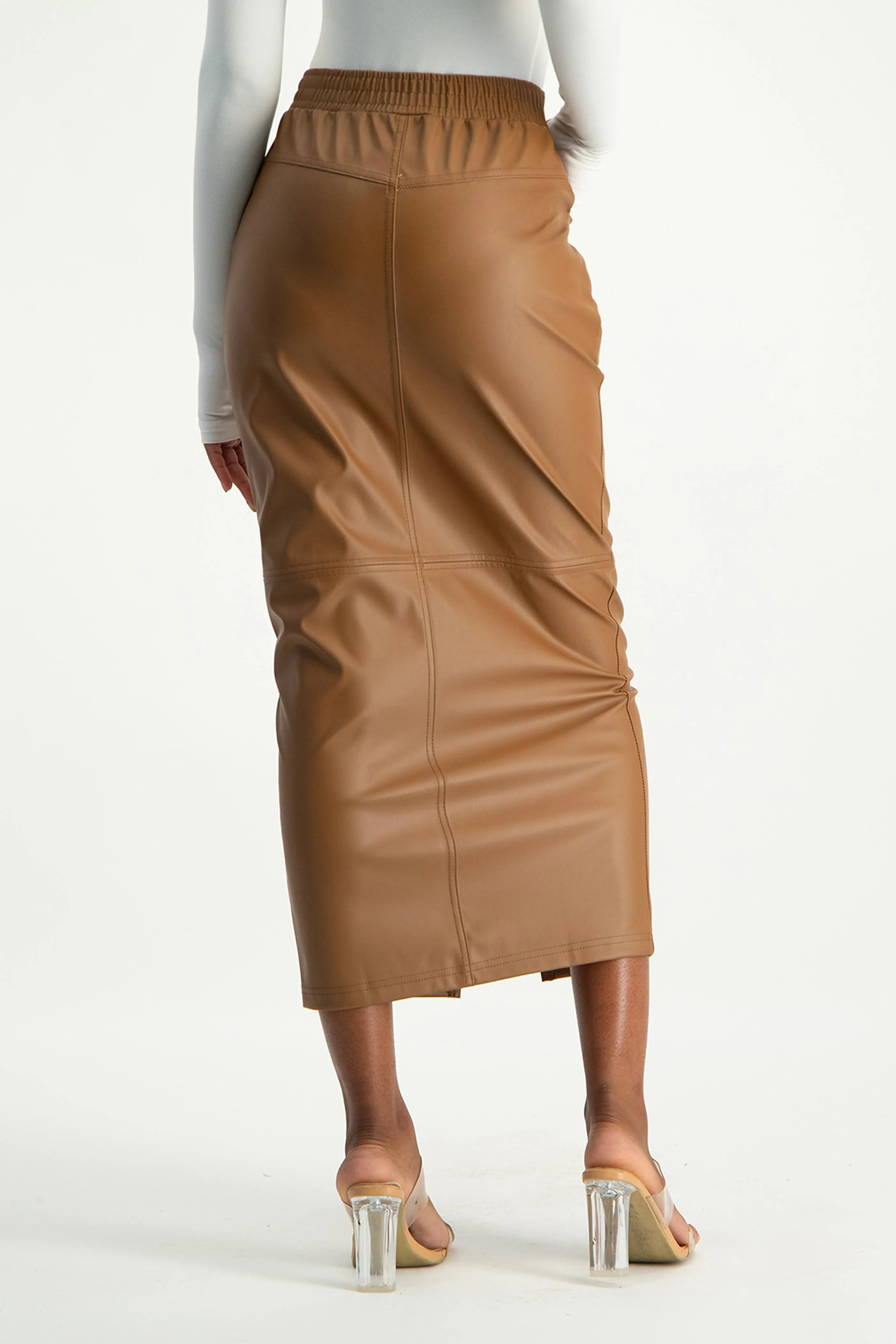 Tori Faux Leather Skirt - Brown