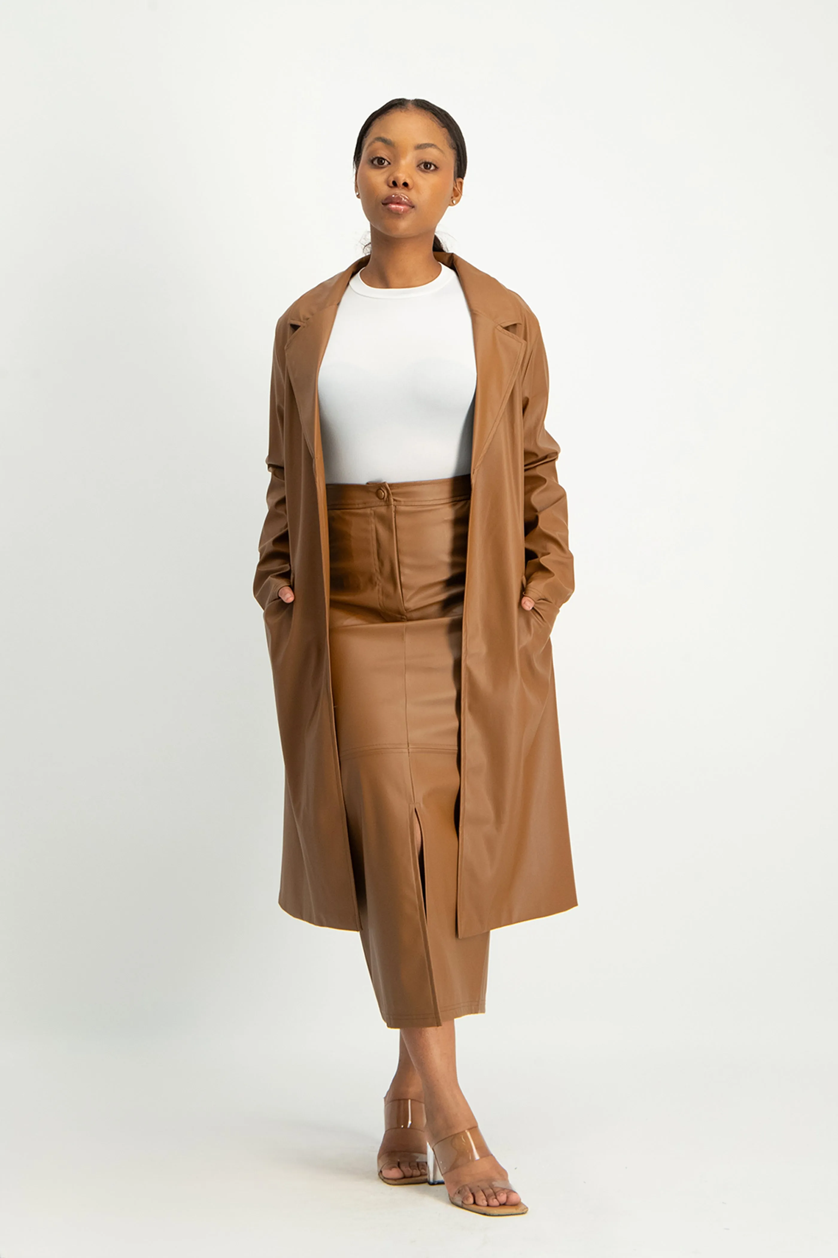 Tori Faux Leather Skirt - Brown