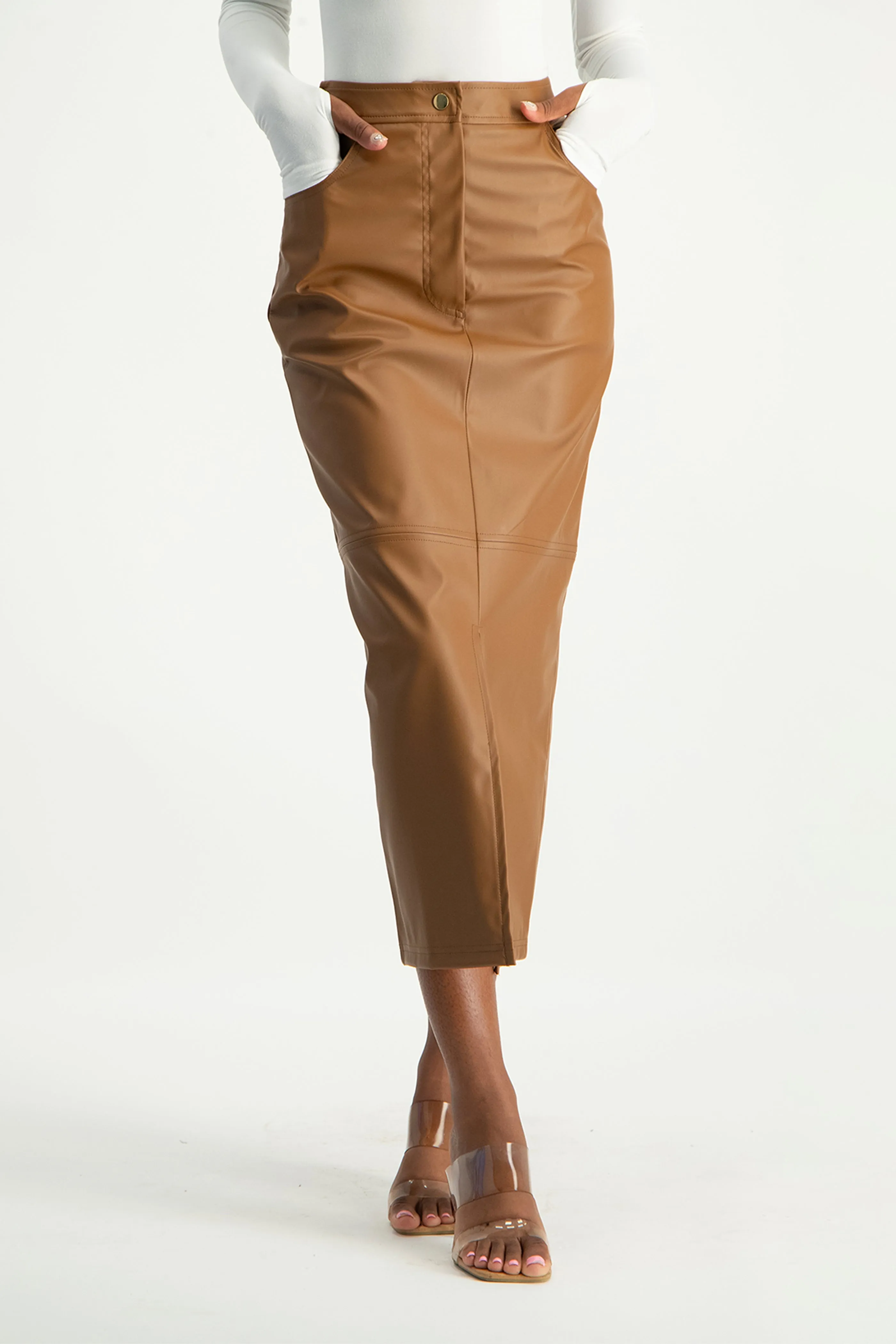 Tori Faux Leather Skirt - Brown