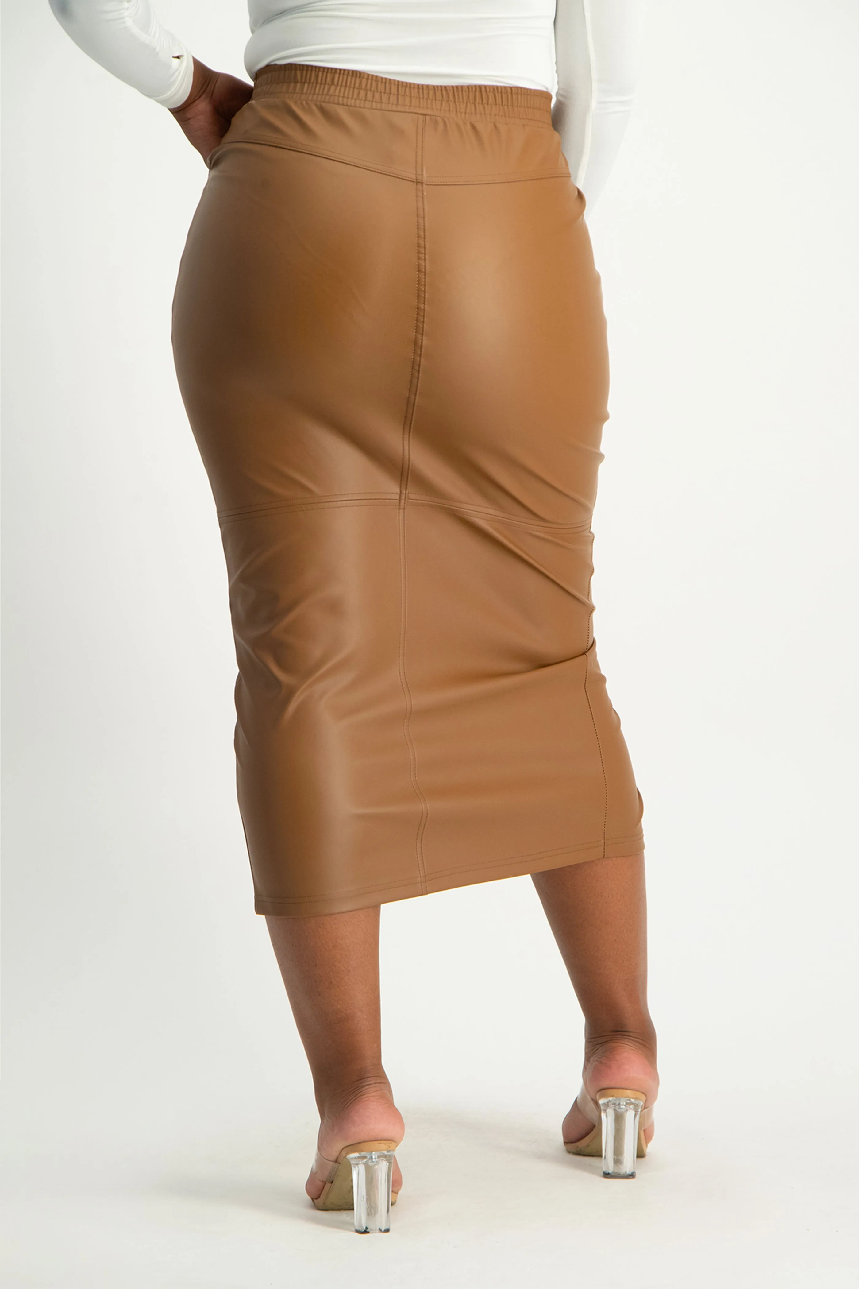 Tori Faux Leather Skirt - Brown