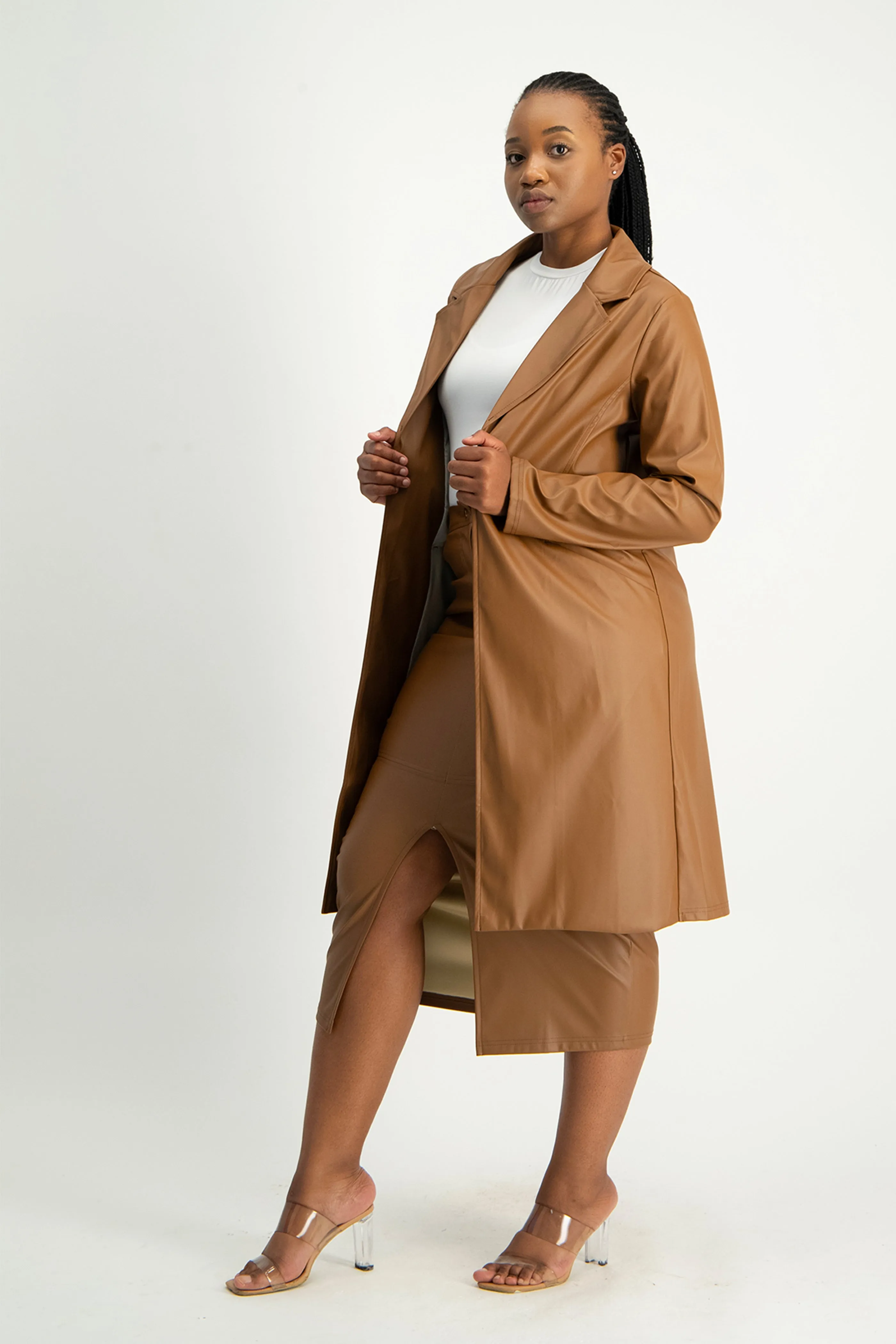 Tori Faux Leather Skirt - Brown