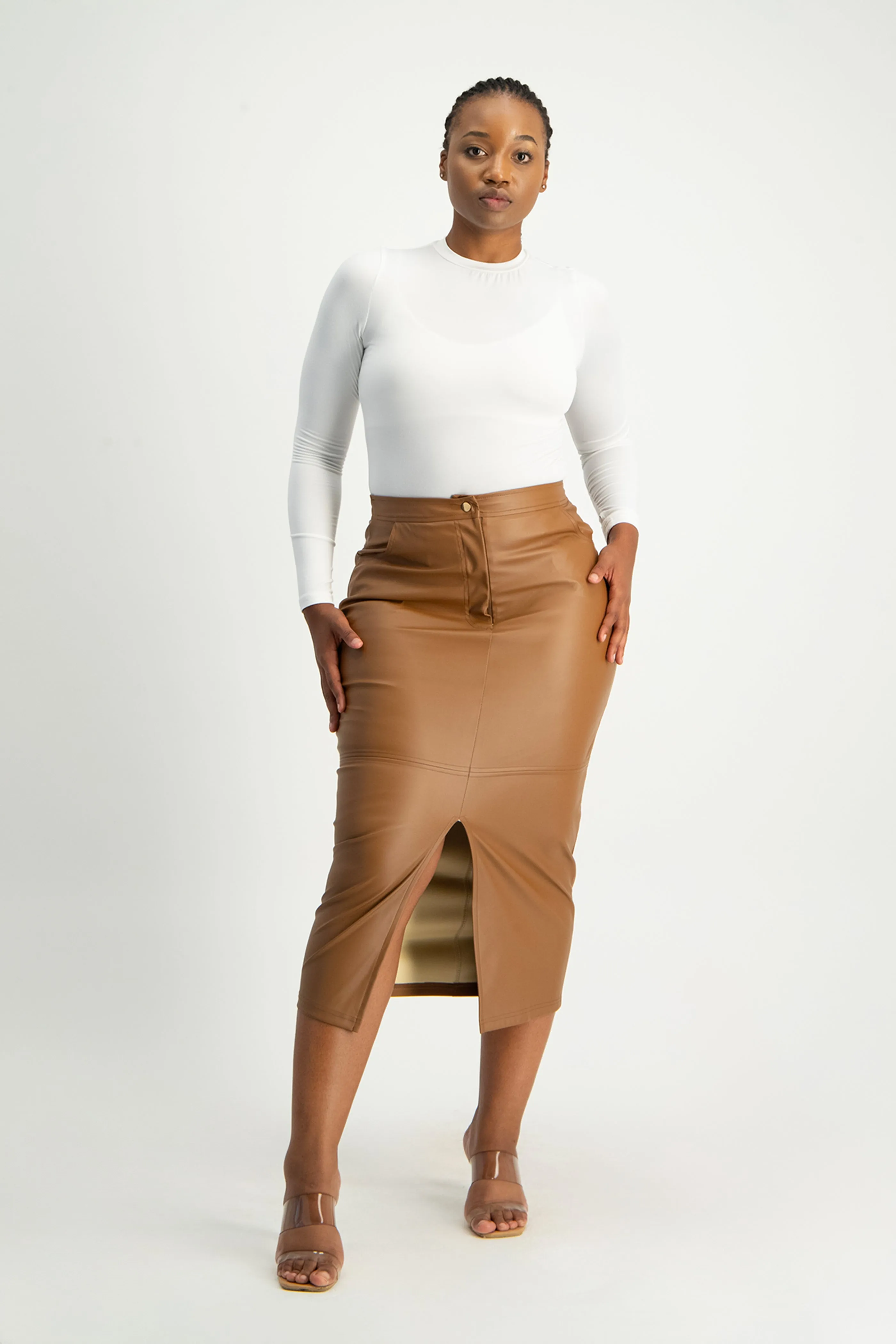 Tori Faux Leather Skirt - Brown