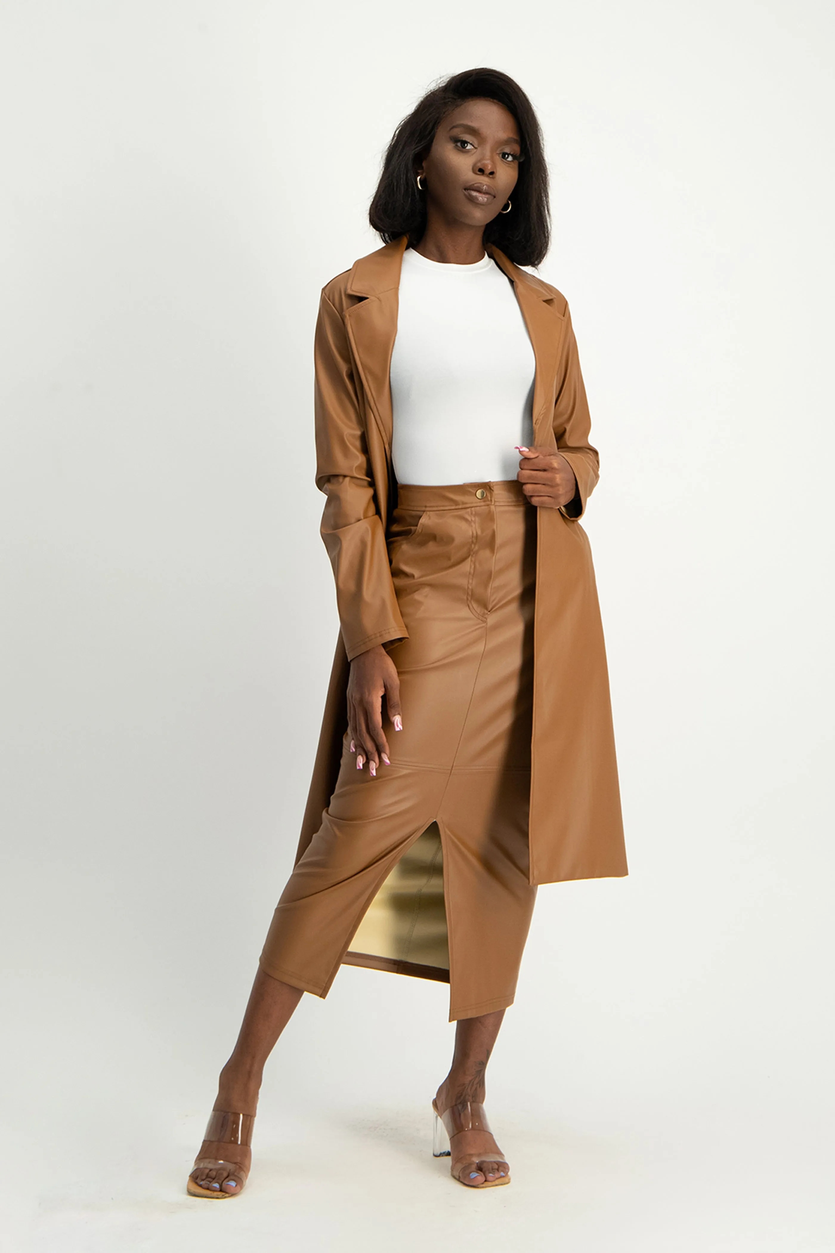 Tori Faux Leather Skirt - Brown