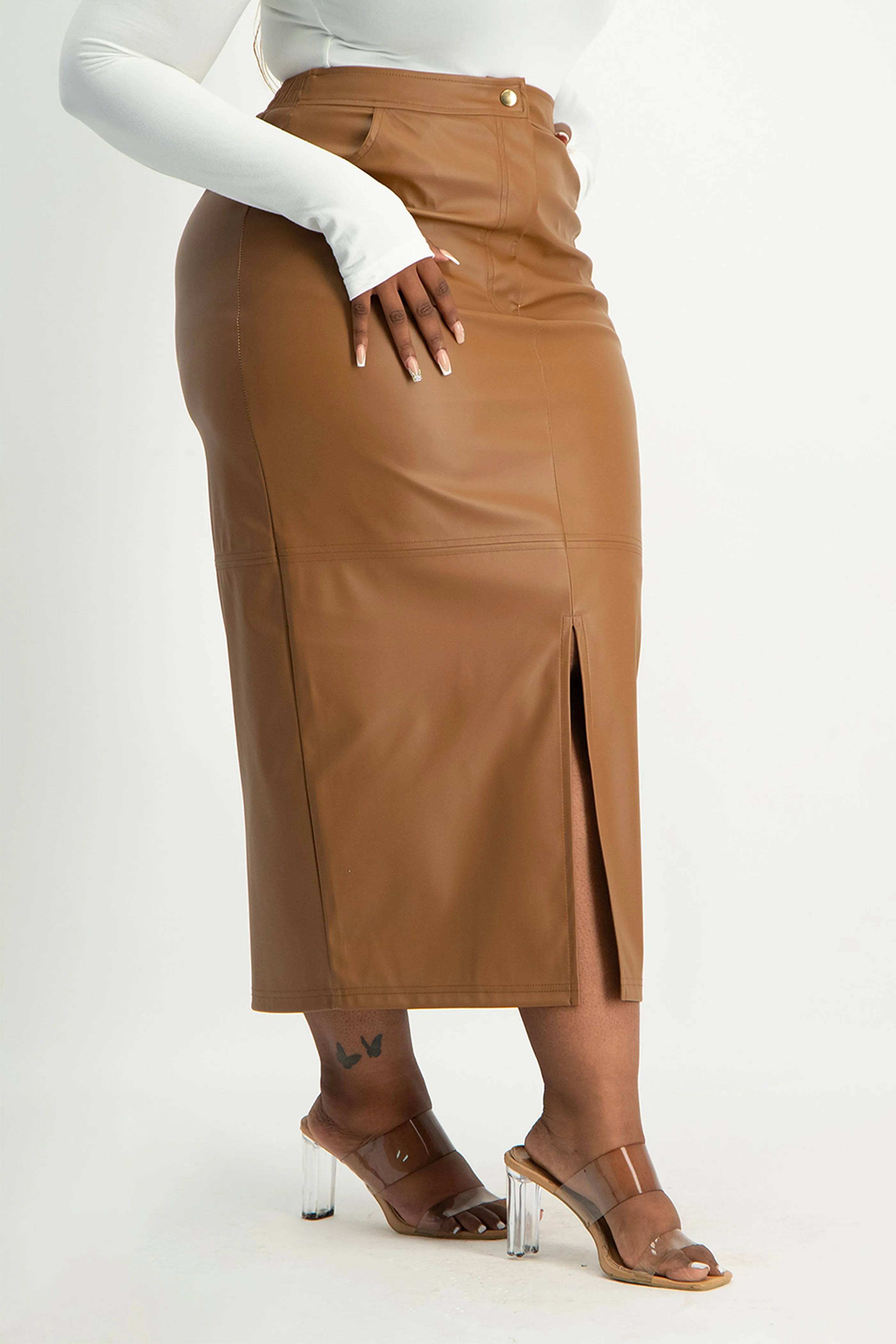 Tori Faux Leather Skirt - Brown