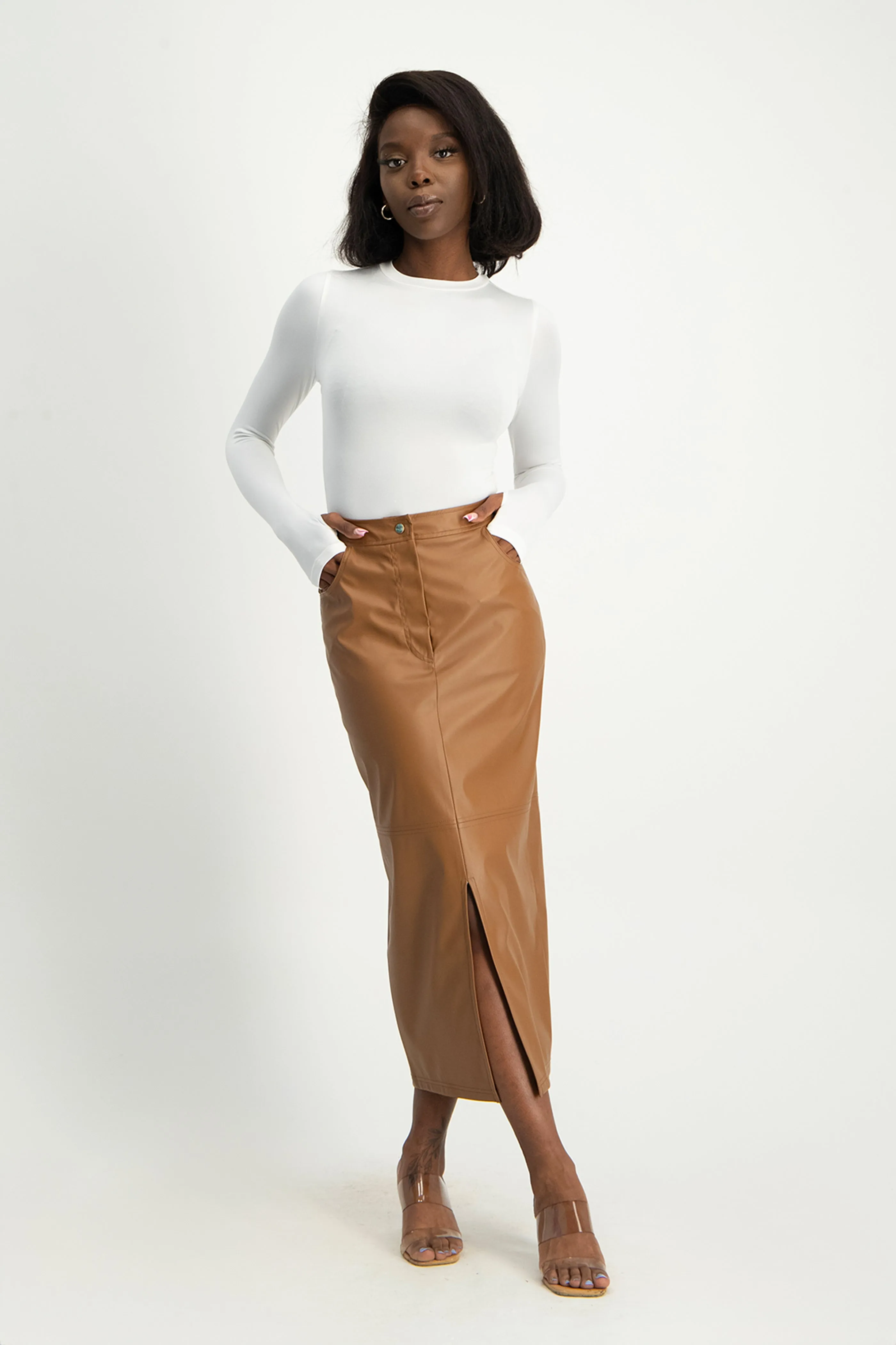 Tori Faux Leather Skirt - Brown