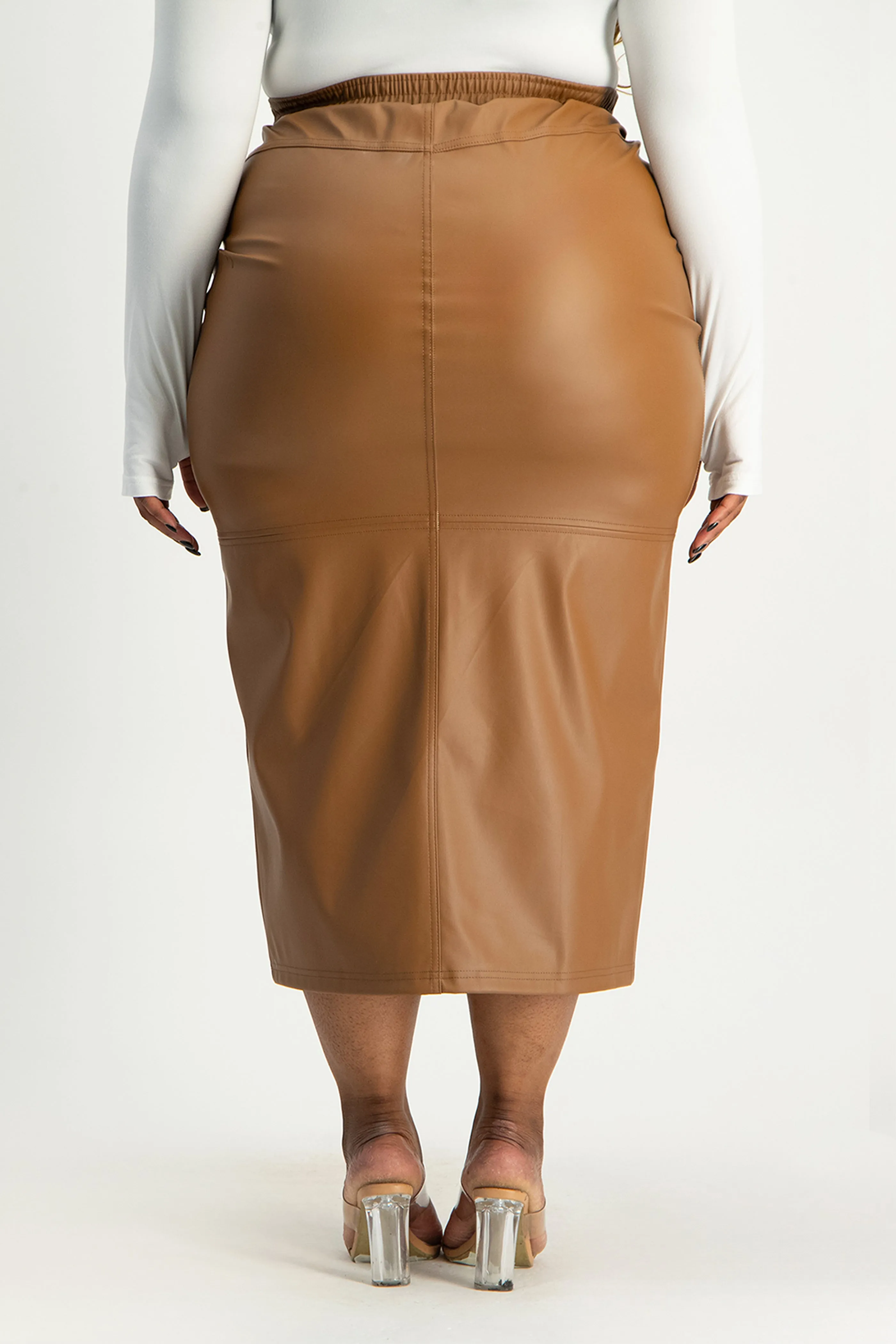 Tori Faux Leather Skirt - Brown