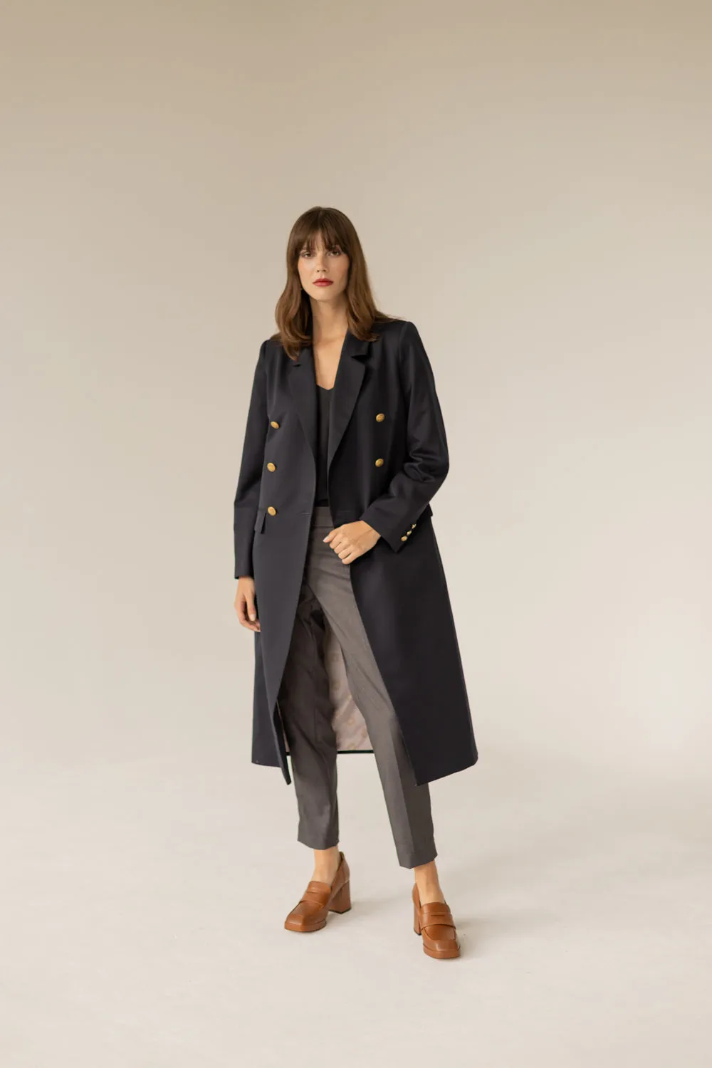 Trench With Gold Buttons Navy Blue