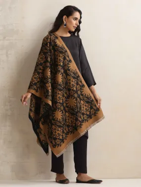 trueBrowns Brown Floral Reversible Woollen Stole