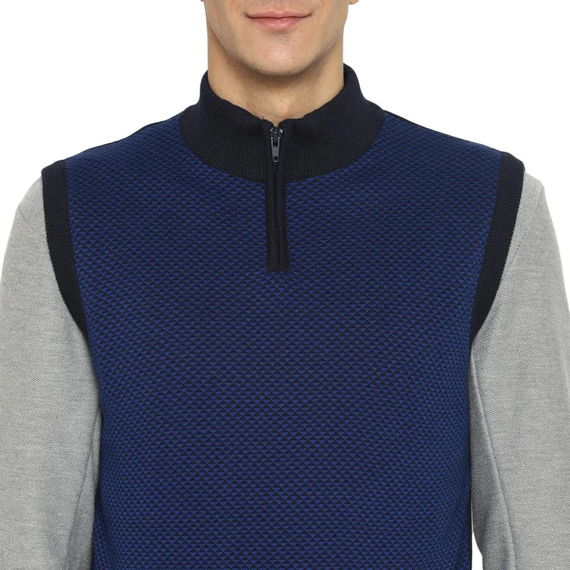 Turtle Men Navy Blue & Black Solid Turtle Neck PullOver