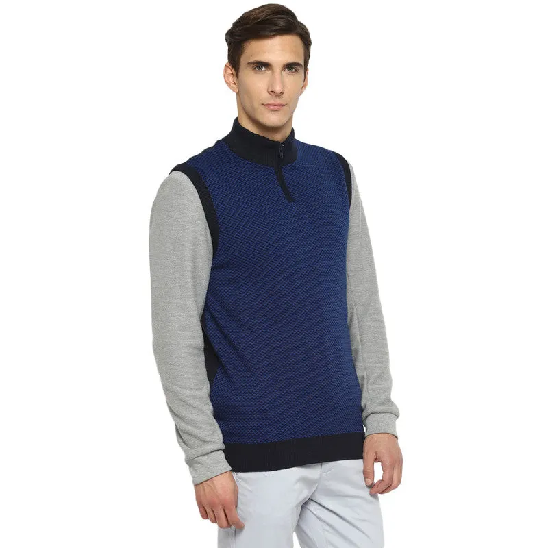 Turtle Men Navy Blue & Black Solid Turtle Neck PullOver