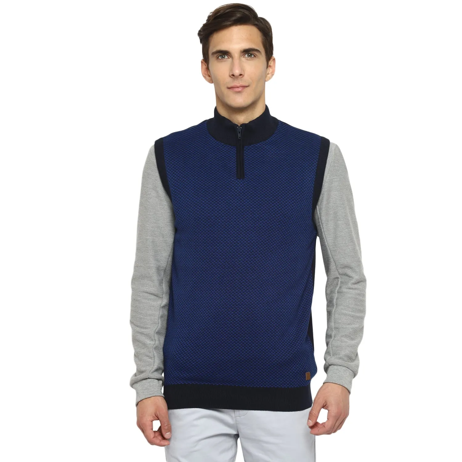 Turtle Men Navy Blue & Black Solid Turtle Neck PullOver