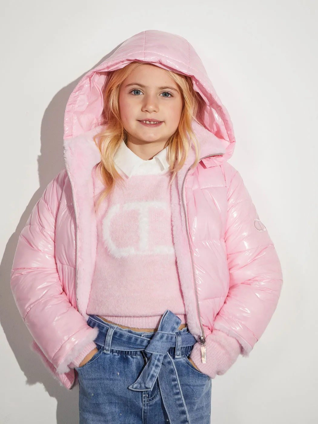 TWINSET Reversible puffer jacket with faux fur - 232GJ2130 Pink