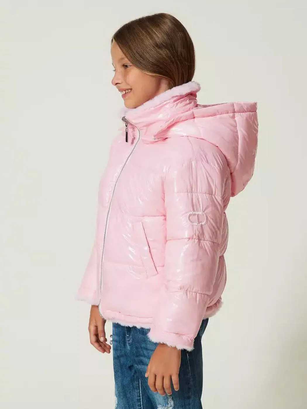 TWINSET Reversible puffer jacket with faux fur - 232GJ2130 Pink