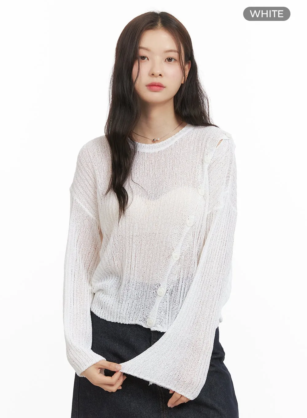 Unbalanced Buttoned Hollow Out Sweater OY421