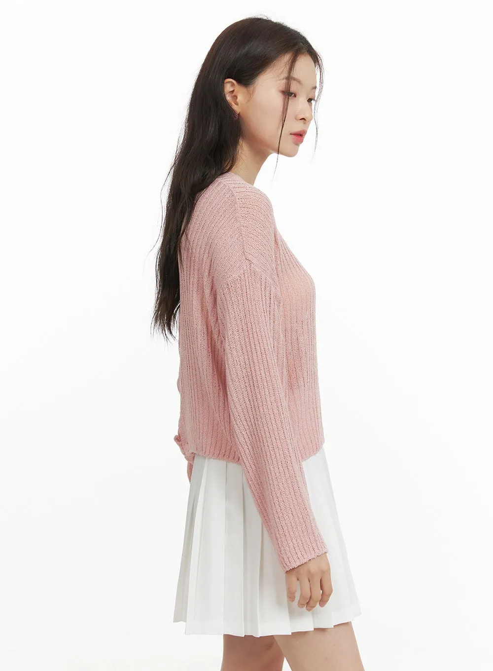 Unbalanced Buttoned Hollow Out Sweater OY421